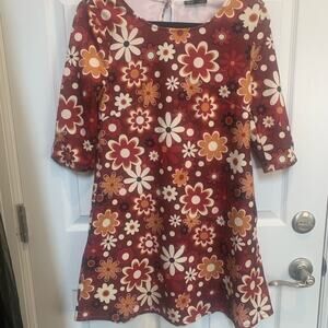 Unique Vintage X SmakParlour Retro Floral 1960s Dress Fall Colors Sz Small #0267